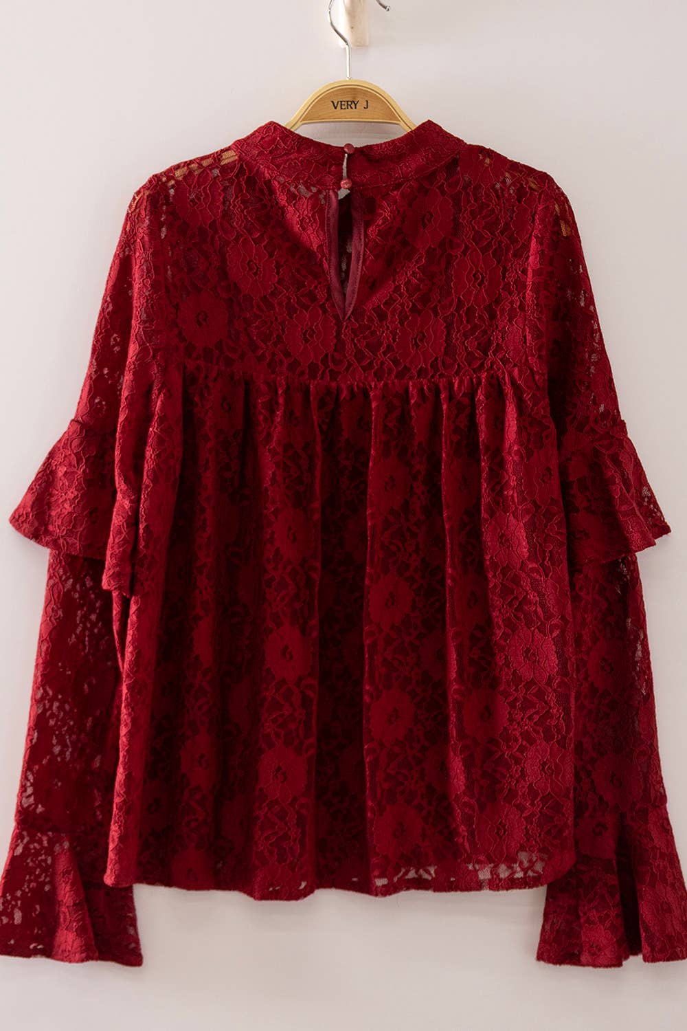 NT12904-Lace Babydoll Mock Neck Top: WINE / S-M-L/2-2-2