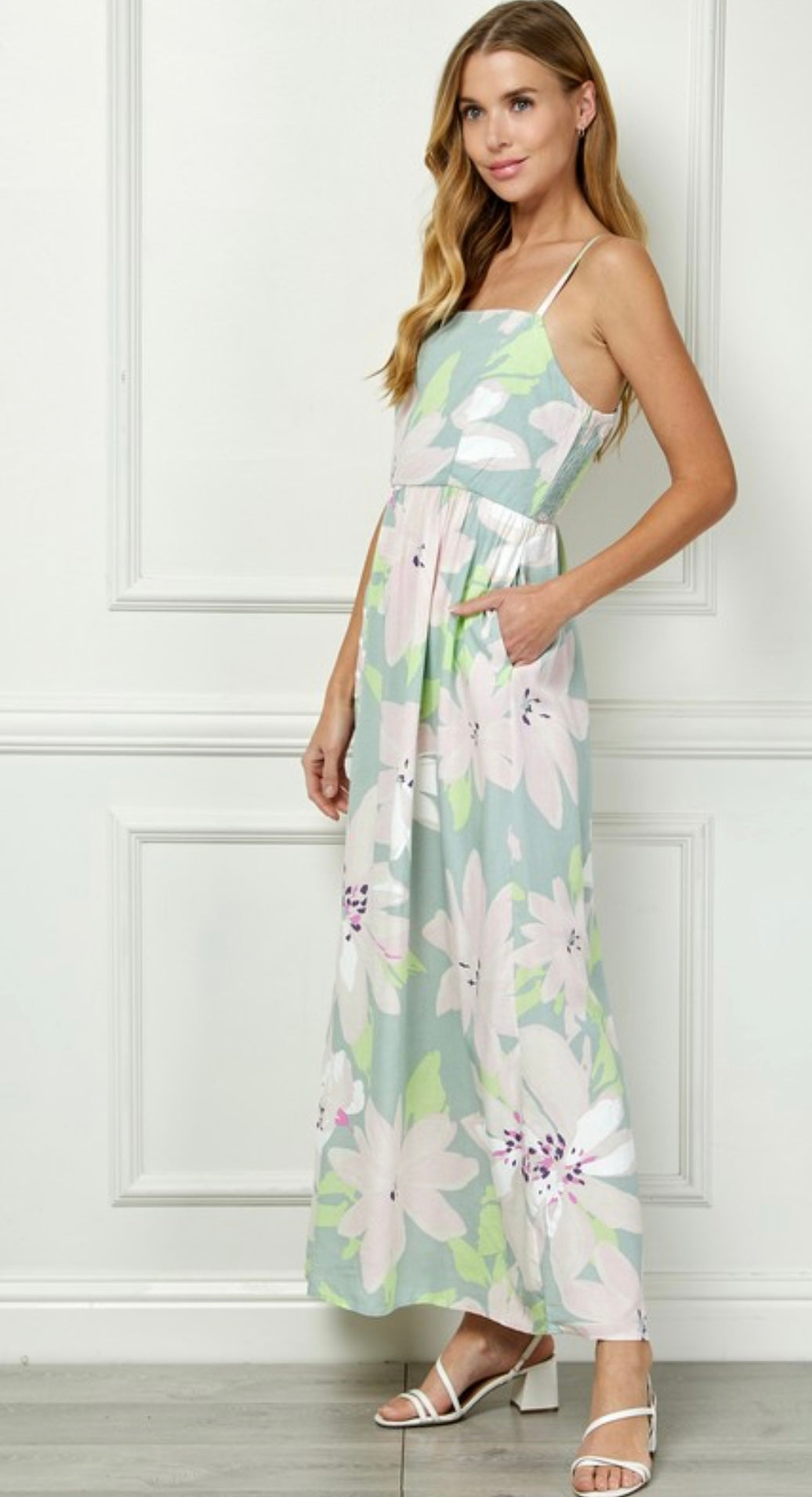 CAMI SQUARE NECK MAXI DRESS BOHEMIAN PRINT