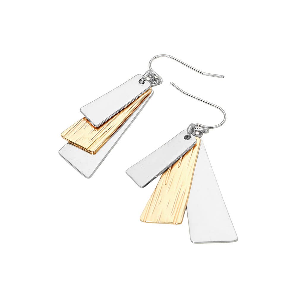 Geometric Metal Bar Drop Dangle Earrings: Gold Burnished,Silver Burnished