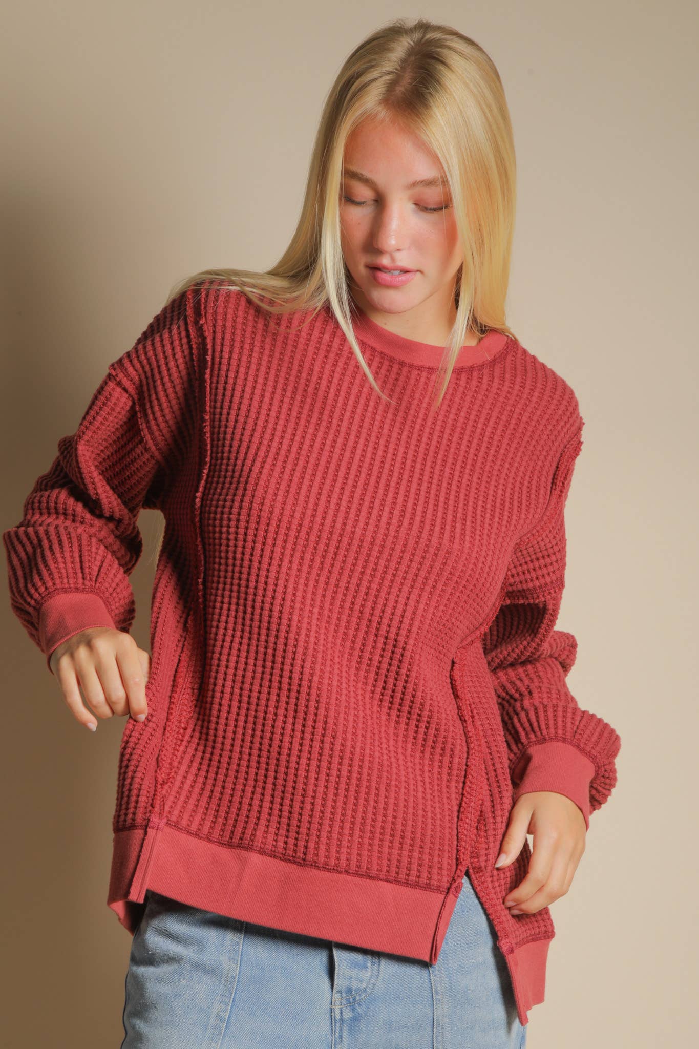 Oversized Waffle Knit Top