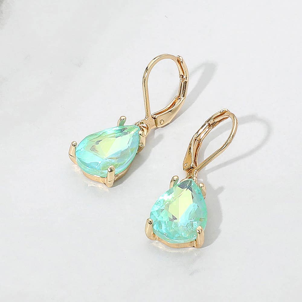Teardrop Glass Stone Drop Dangle Earrings: Black