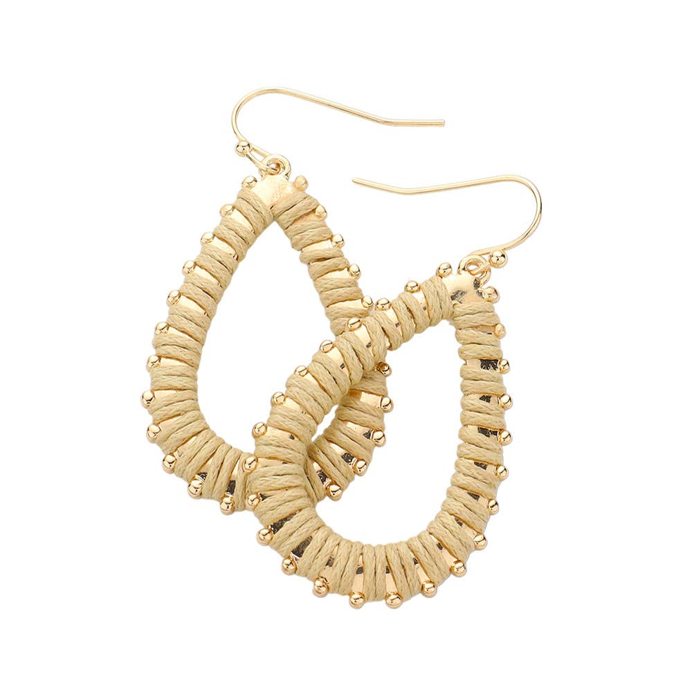 Thread Wrapped Tiny Metal Bubble Teardrop Dangle Earrings