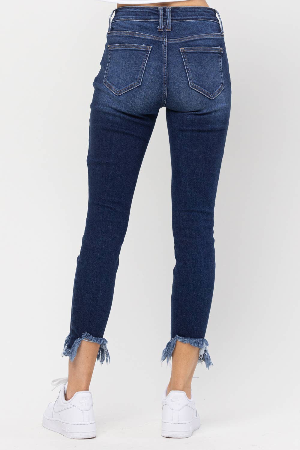 Jelly Jeans Mid Rise Chew Hem Skinny: Dark Denim