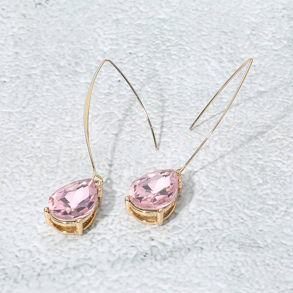 Teardrop Stone Cluster Long Drop Earrings: Red