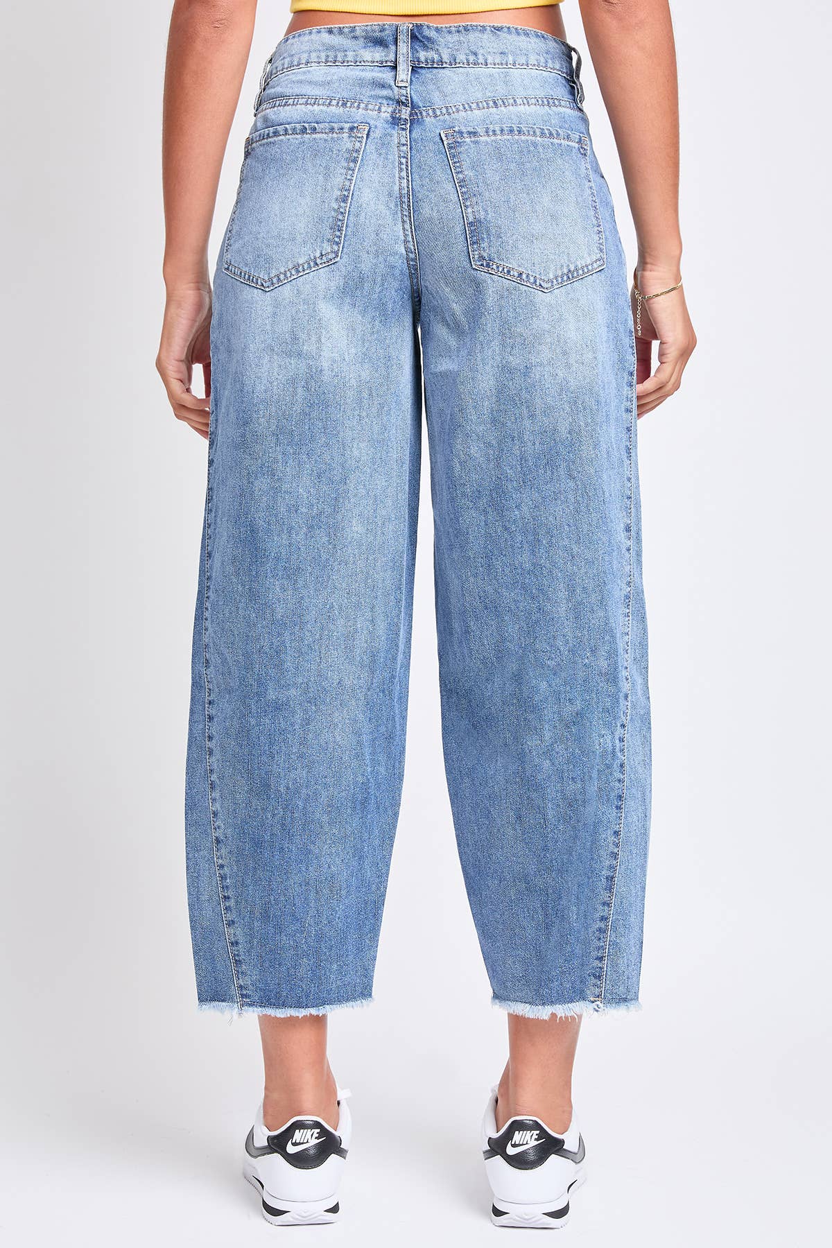 YMI Baggy Cropped Frayed Barrel Rigid Jeans
