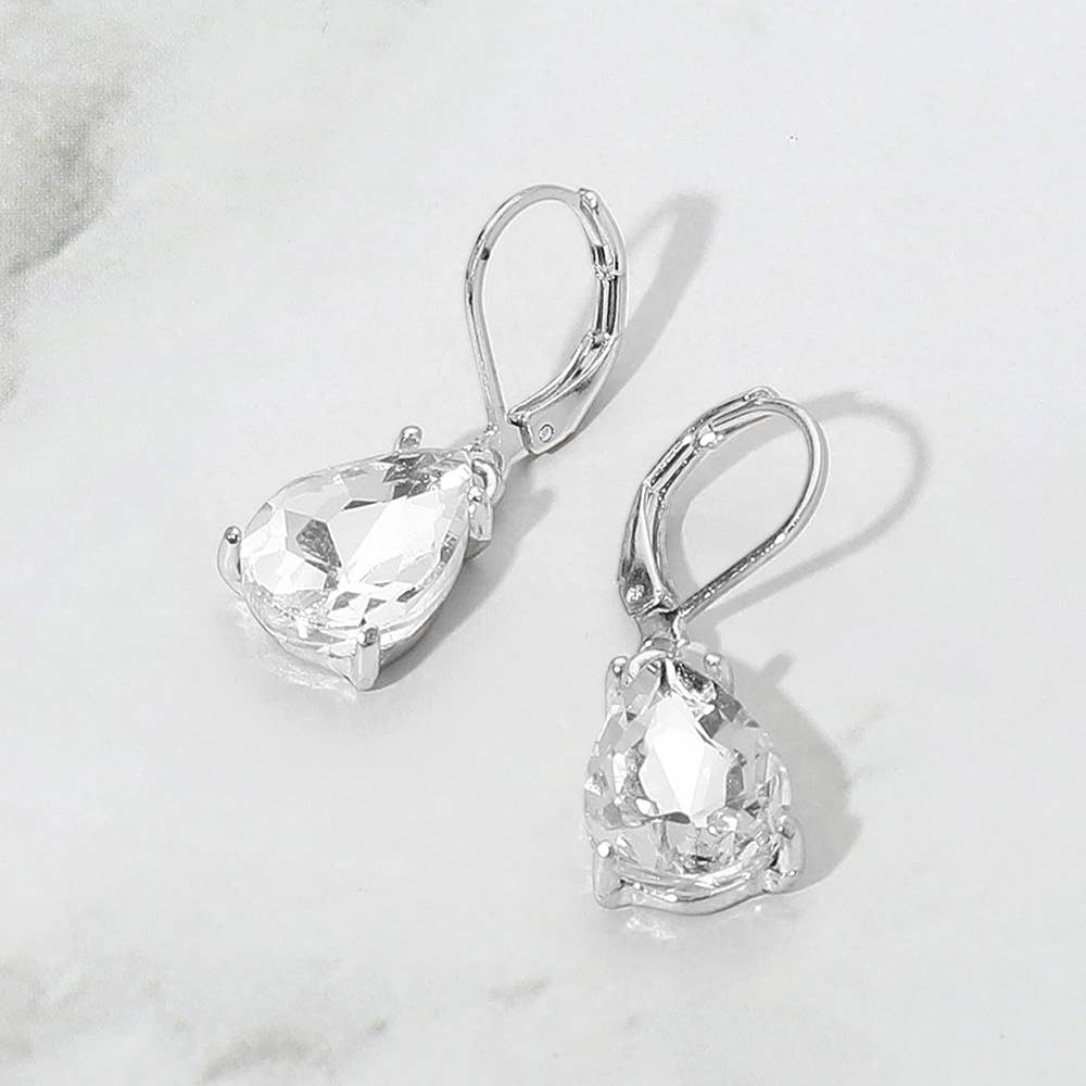 Teardrop Glass Stone Drop Dangle Earrings: Black