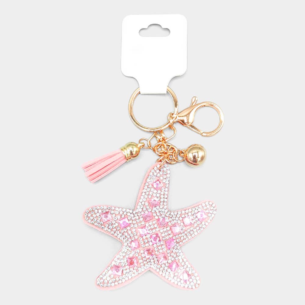 Bling Starfish Tassel Keychain: Blue