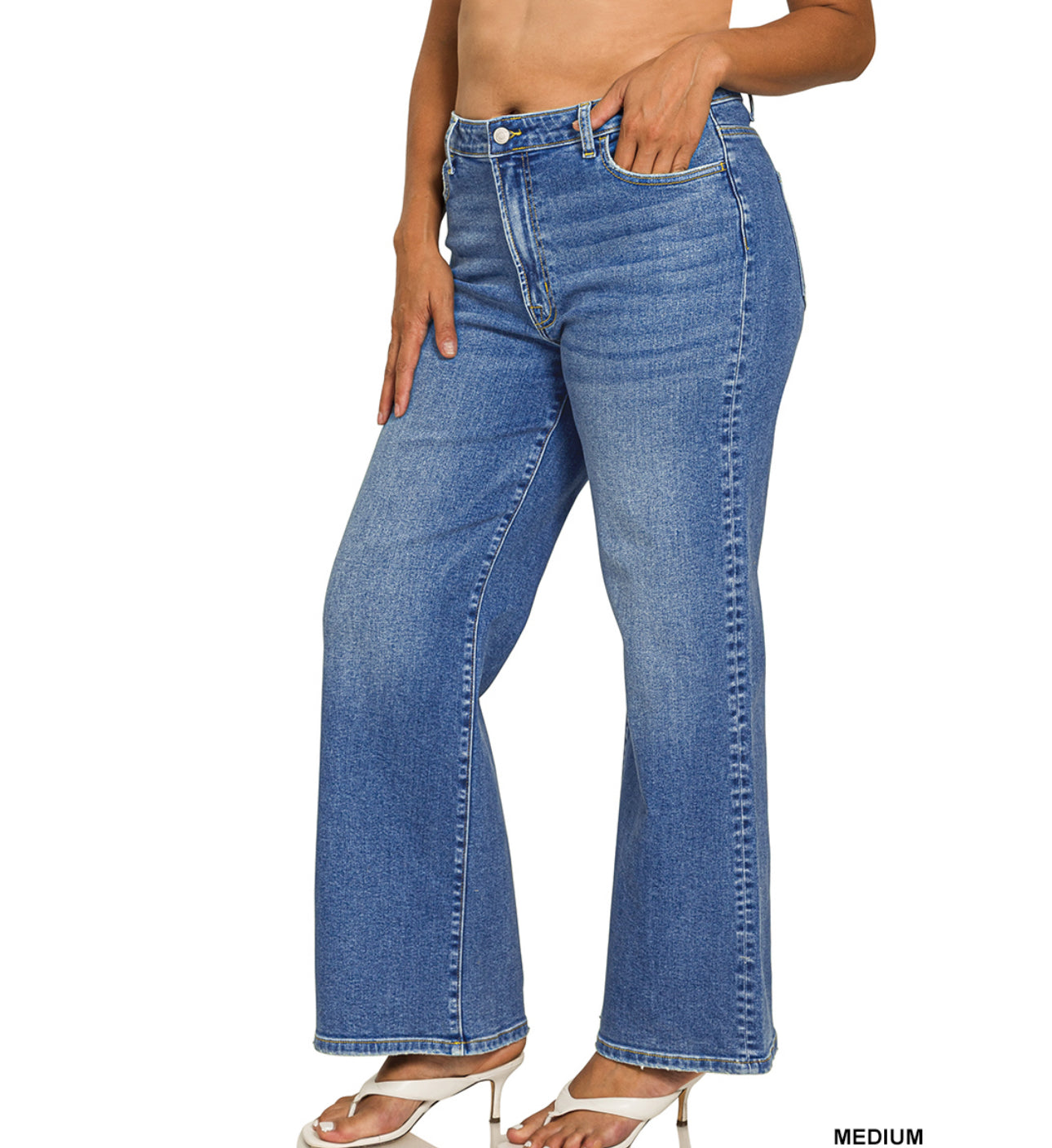 ZENANA PLUS MEDIUM WASH WIDE LEG DENIM JEANS