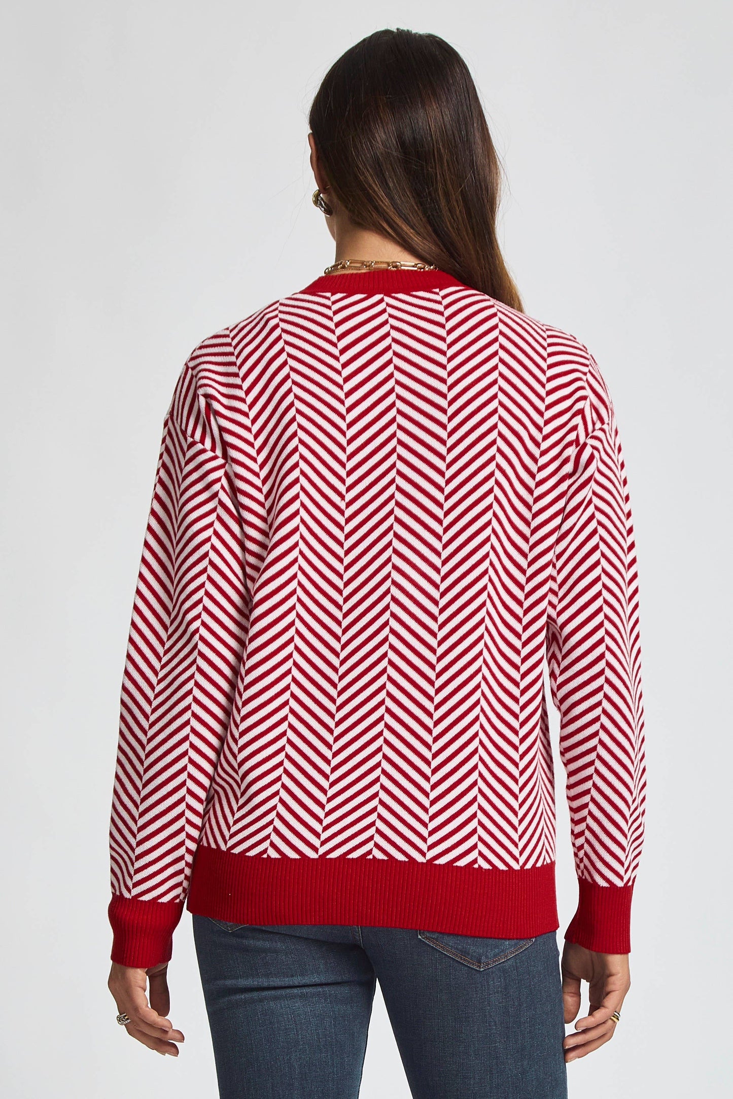 Lightweight Red Chevron Print Sweater