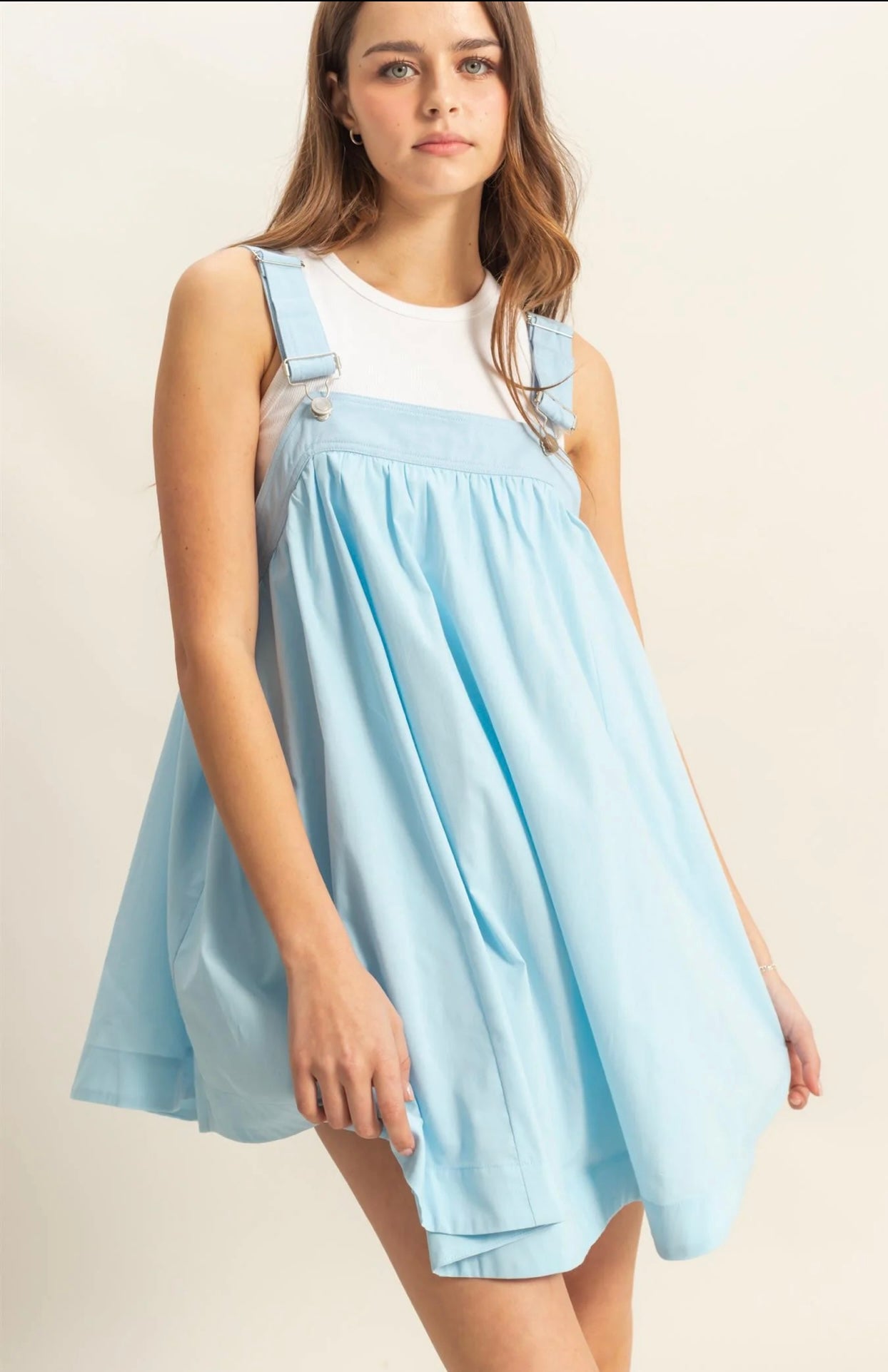 Gathered Detail Flowy Overall Mini Dress