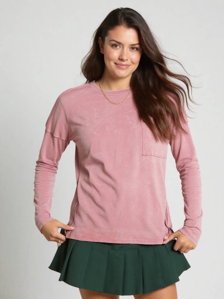 Plus Raw Seam Washed Knit Top