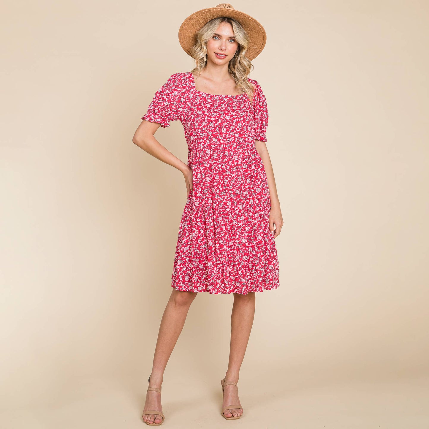 Floral Printed Square Neck Layered Dress