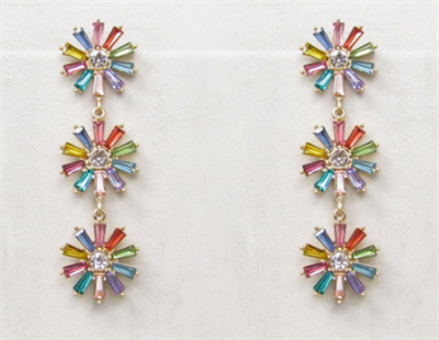 Multi Crystal Flower 2.5" Drop Earring