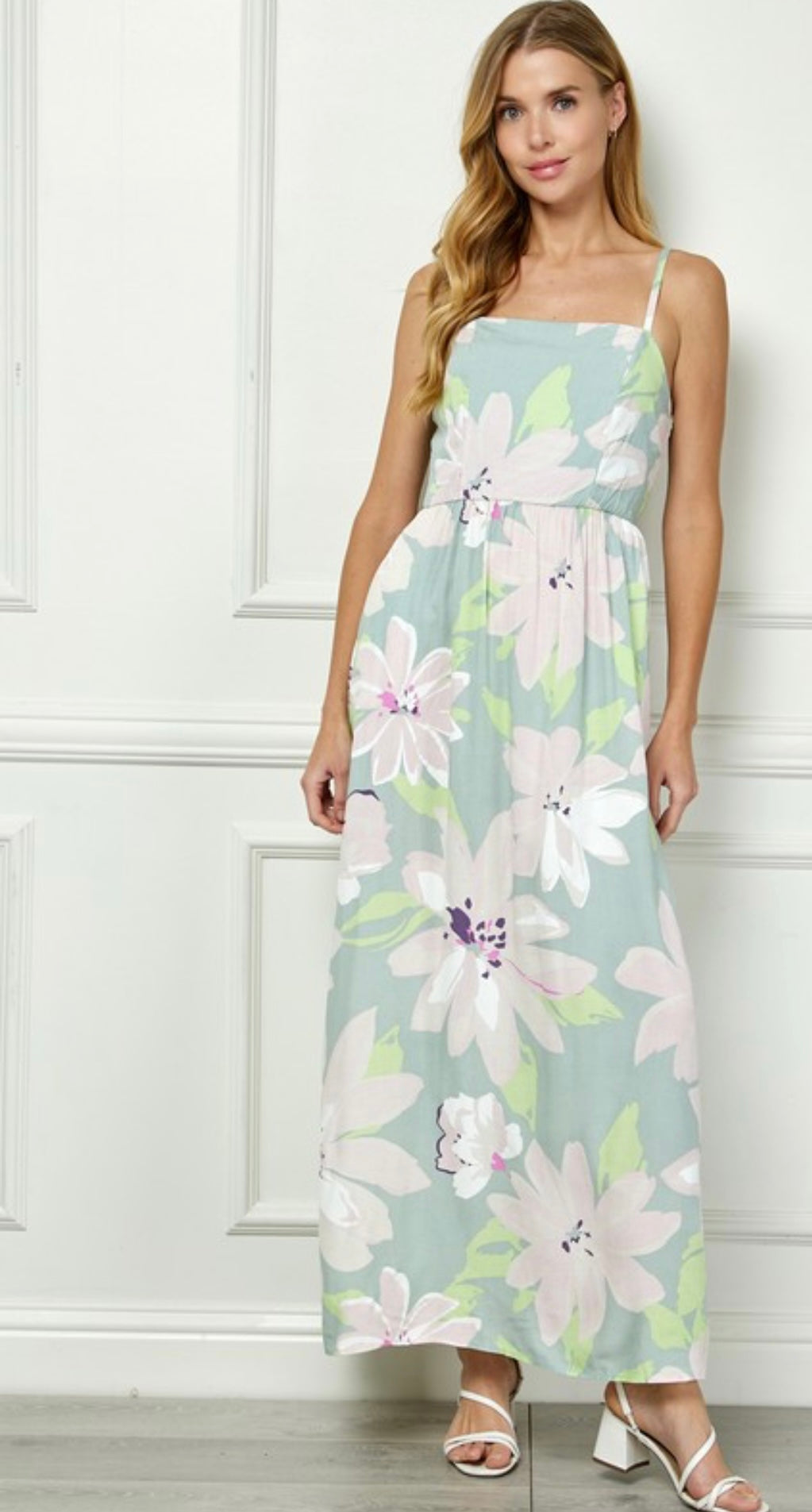CAMI SQUARE NECK MAXI DRESS BOHEMIAN PRINT