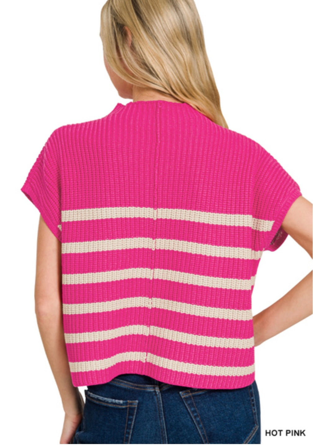 SHORT SLEEVE STRIPE SWEATER