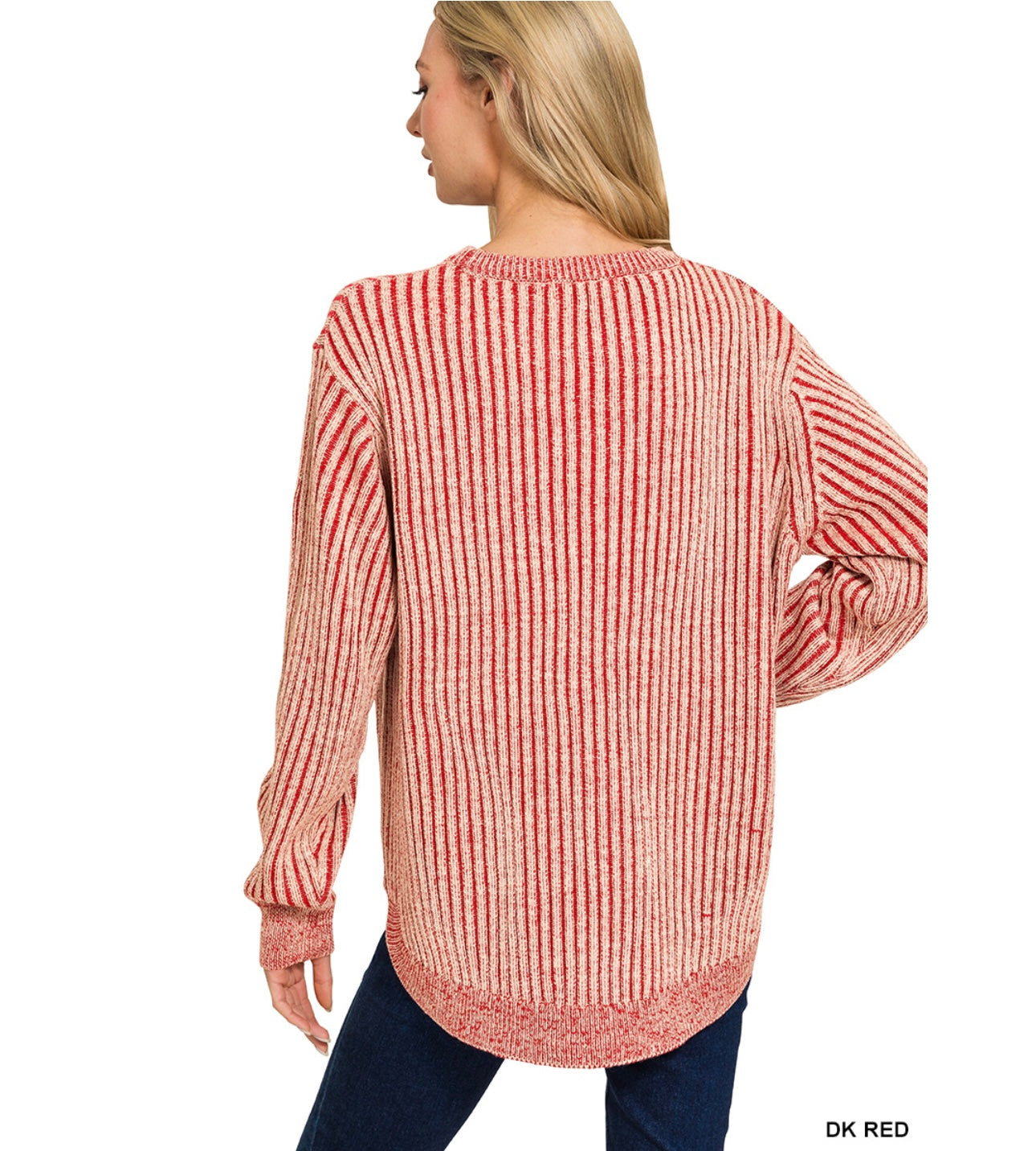 CURVED HEM TWO-TONE SWEATER