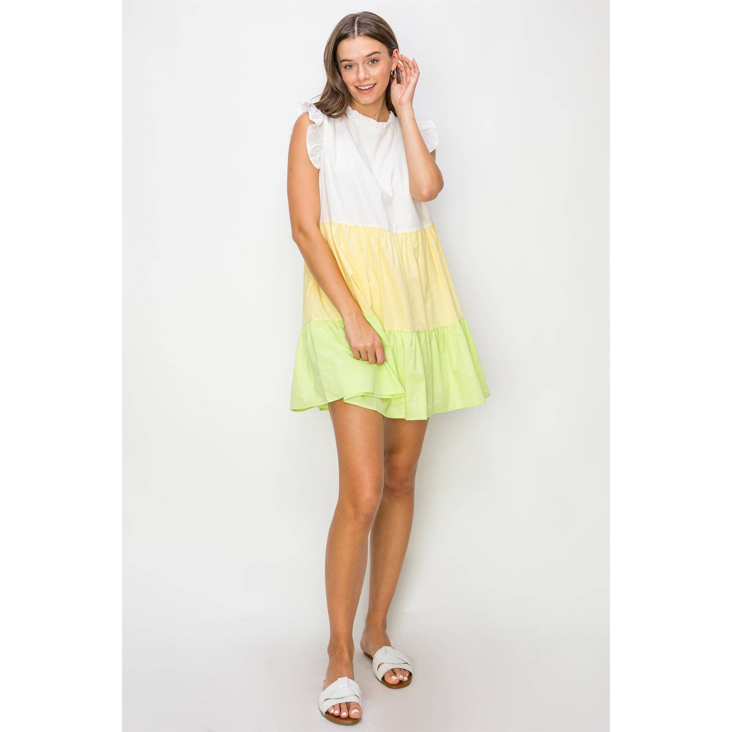 Poplin Color Block Mini Dress: YELLOW MULTI
