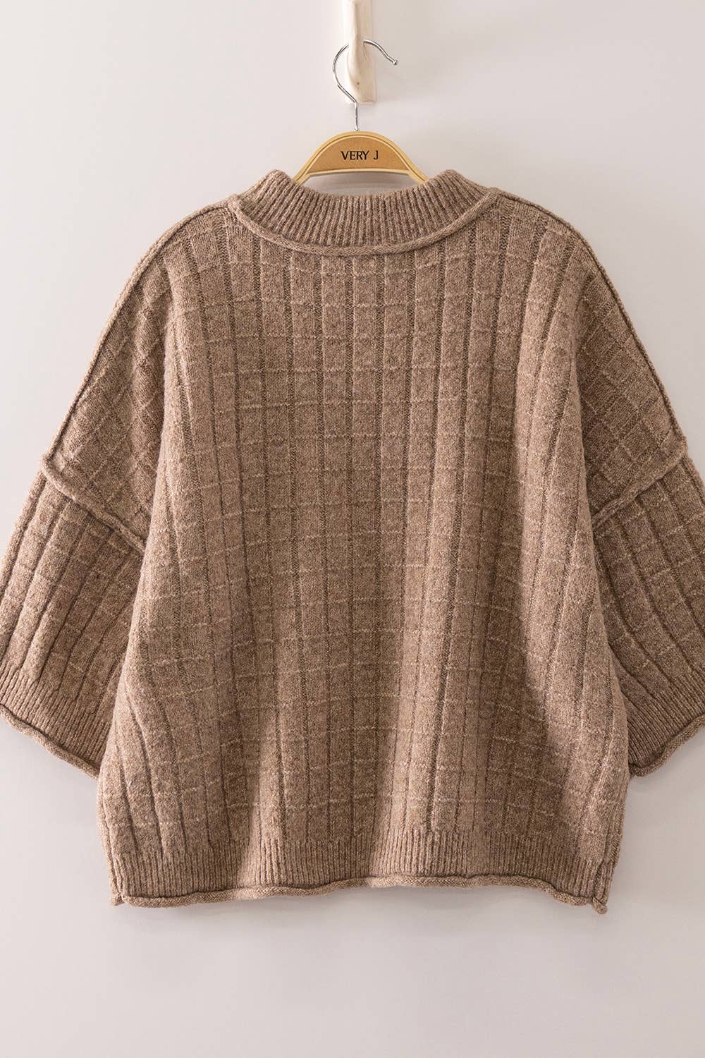 12W3734N-Cropped Length Ribbed Knit Sweater: OATMEAL / S-M-L/2-2-2