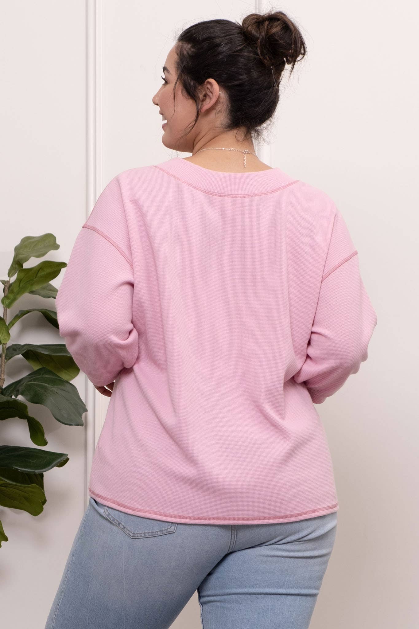 PLUS 3/4 SLEEVE KNIT TOP: PINK