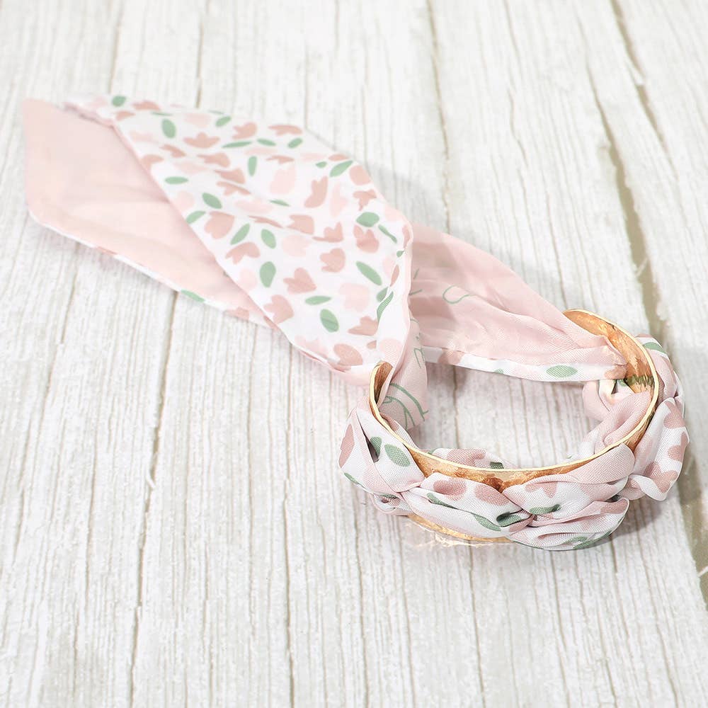 Adjustable Fabric Scarf Knot Wrap Metal Cuff Bracelet: Pink
