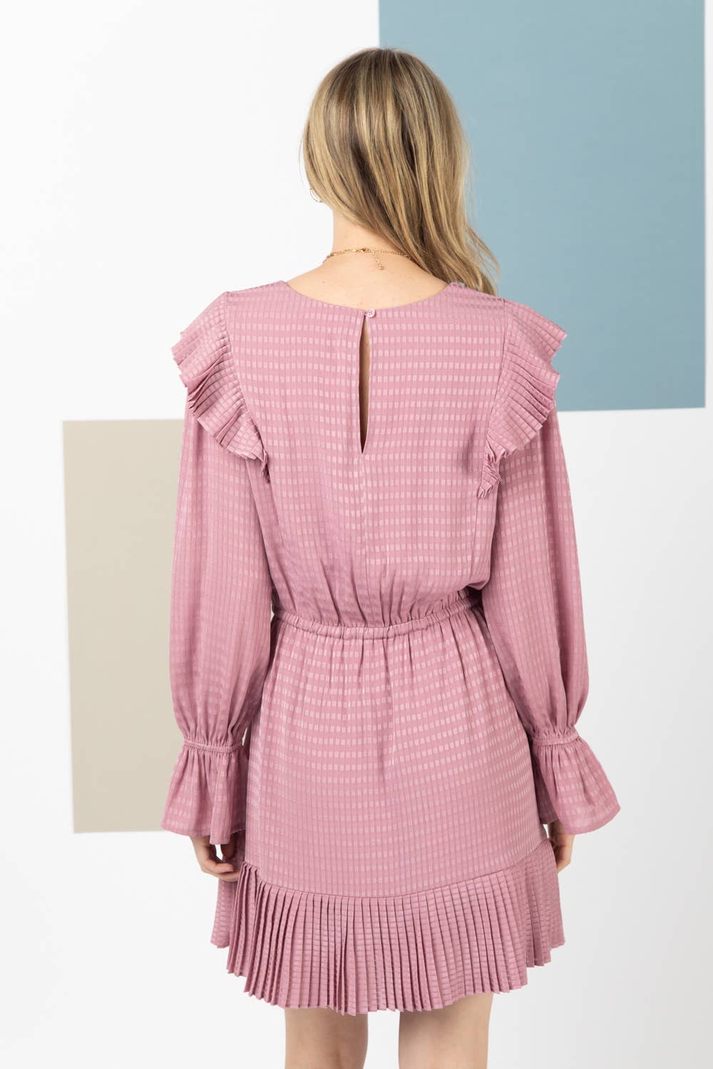 Shoulder Ruffle Detail Satin Mini Dress MAUVE