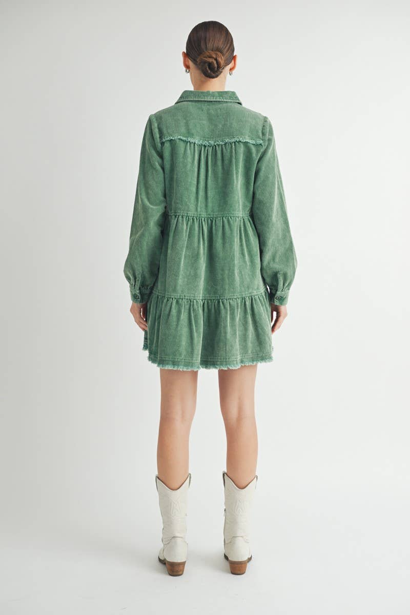 Mineral Wash Corduroy Tiered Dress