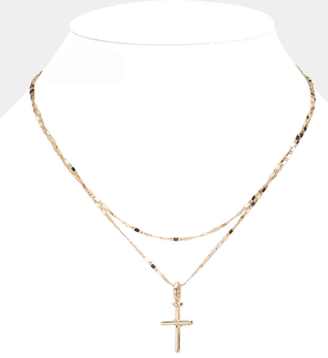 Metal Cross Pendant Pointed Layered Necklace