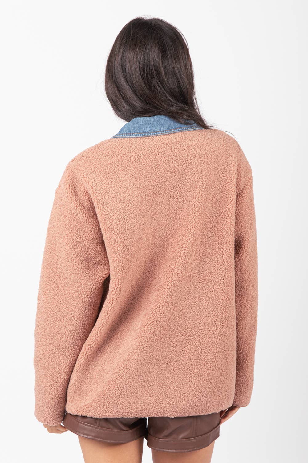 Soft Fleece and Denim Contrast Shacket Jacket