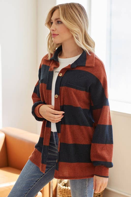 Rust and Navy Stripe Shacket
