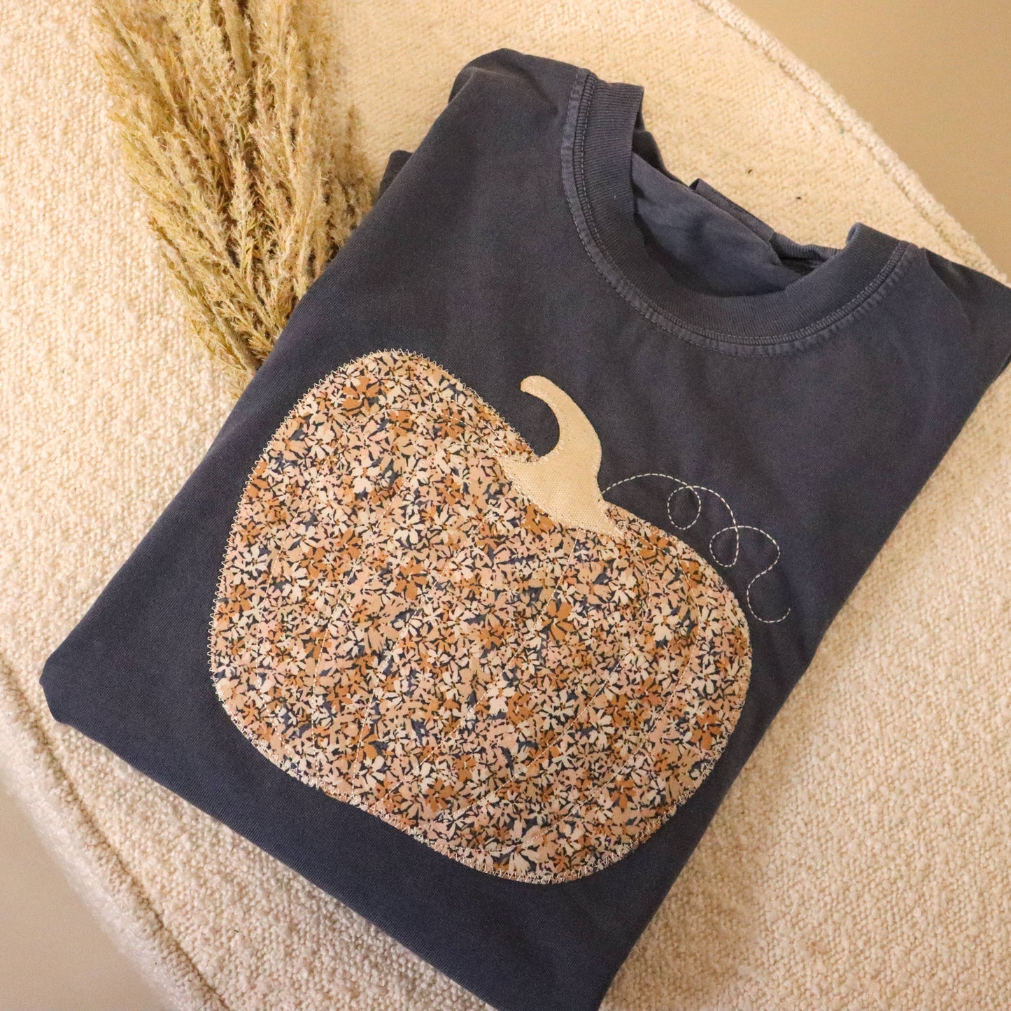 Denim Navy Fall Floral Pumpkin Graphic Tee