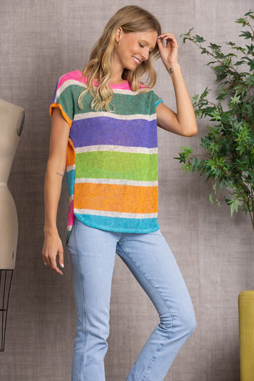 MUTLICOLOR STRIPES KNIT TUNIC TOP