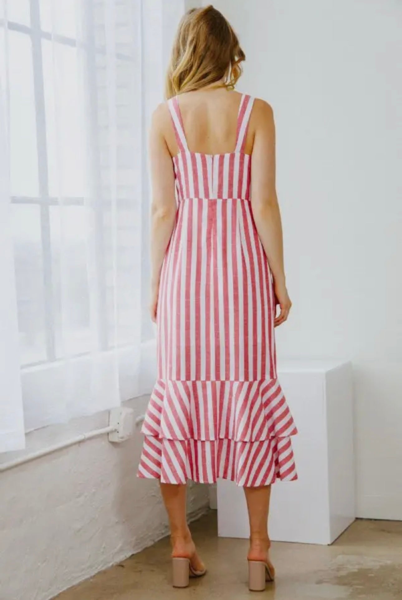 Plus Striped Button Down Midi Dress