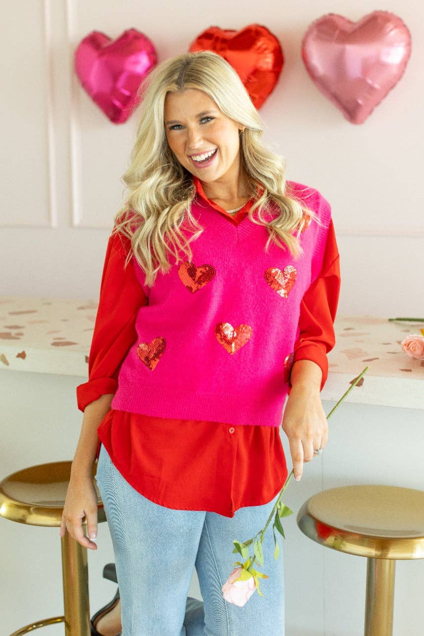 Hot Pink Heart Vest: Pink