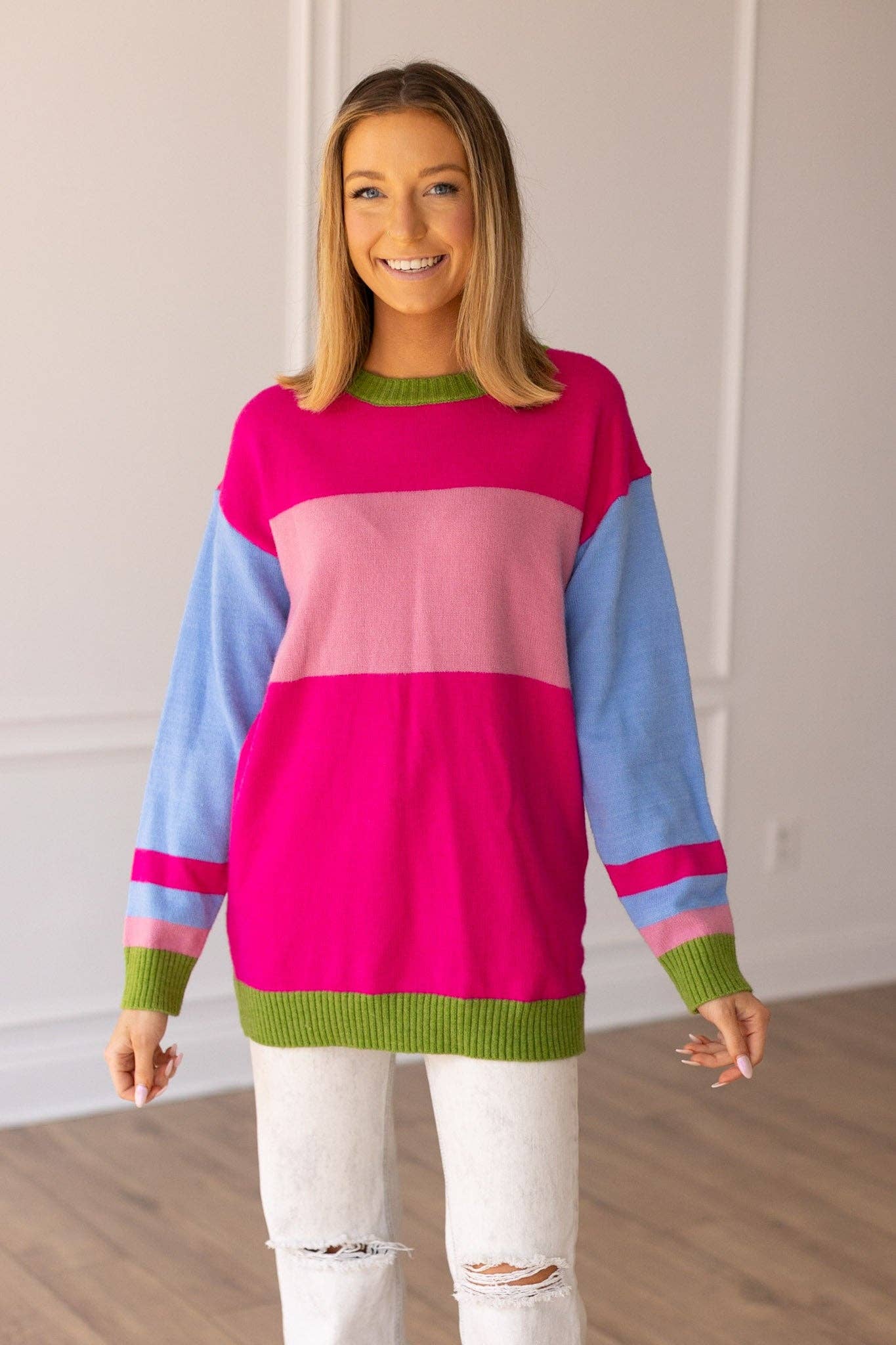 Boldly Striped Oversized Sweater: Multi Color