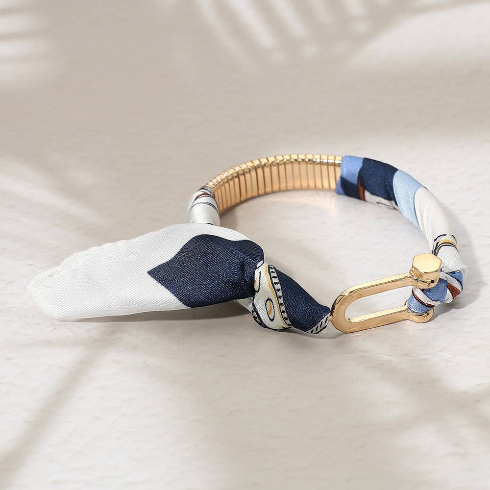 Fabric Scarf Wrap Bangle Bracelet: Blue,Gold
