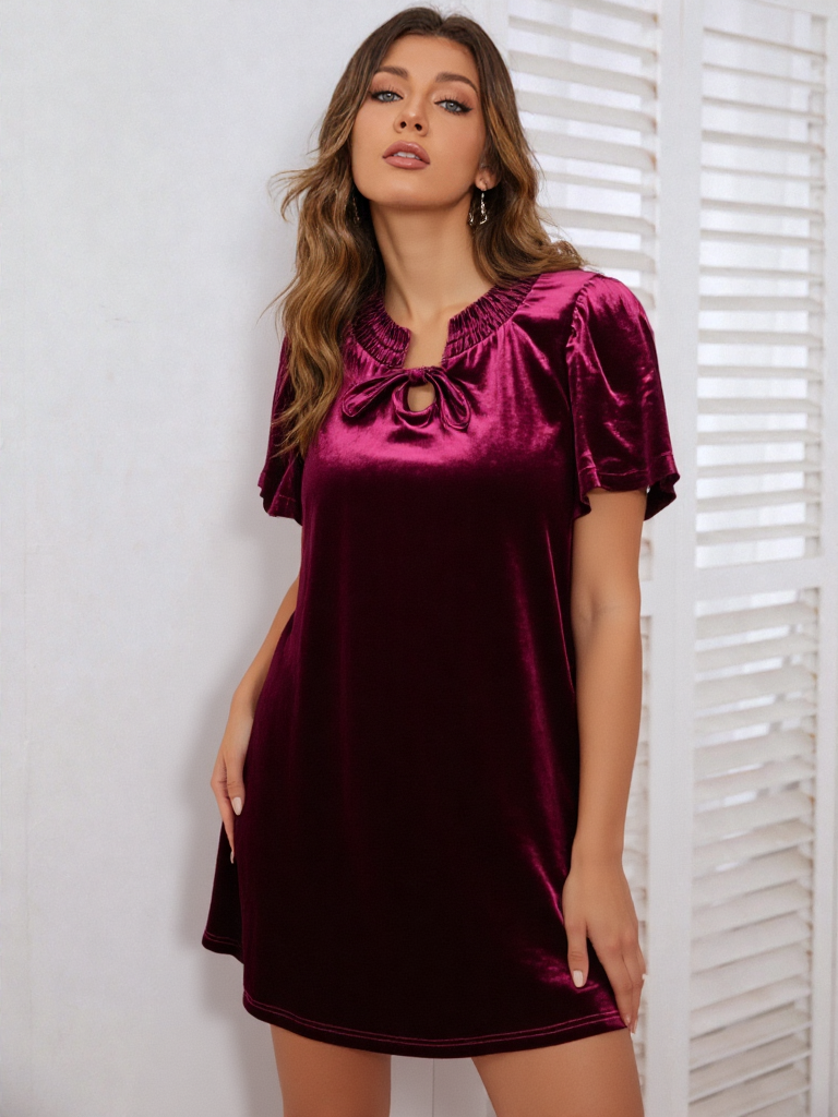 Puff Sleeve Velvet Mini Dress
