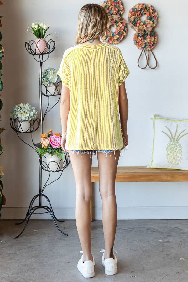 Plus V-Neck Twist Rib Knit Top: Citron