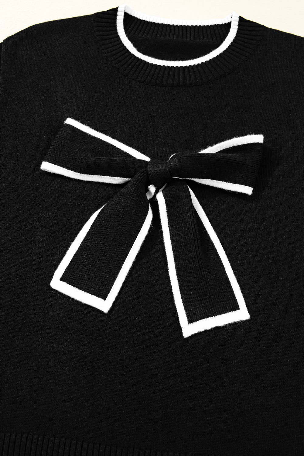 Big Bow Knot Contrast Trim Sweater