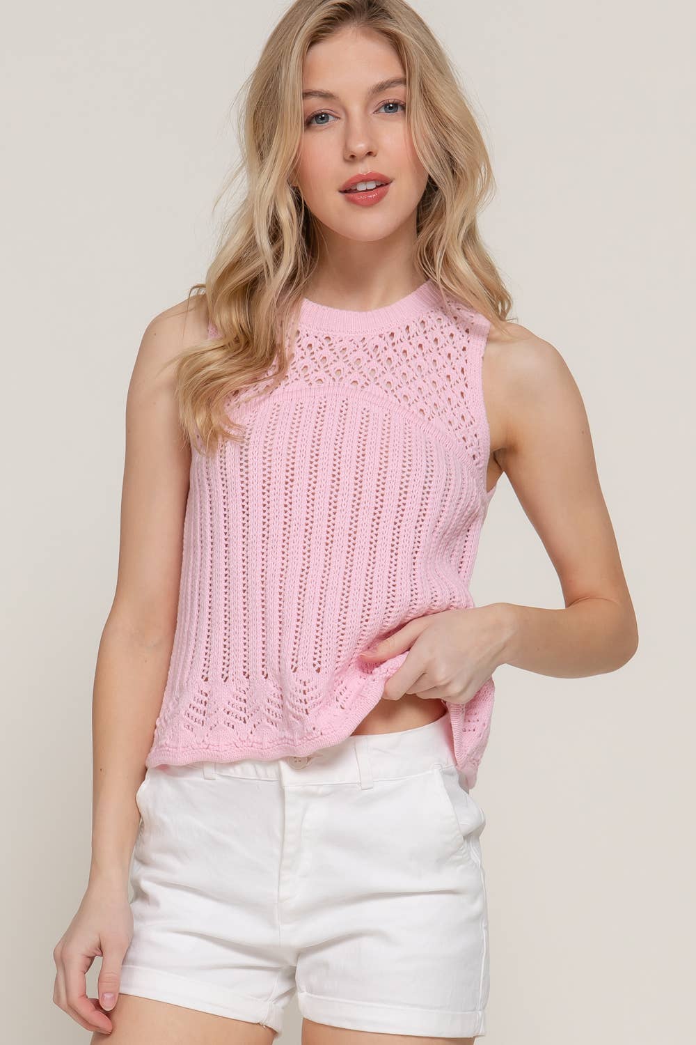Sleeveless Round Neck Crochet Sweater