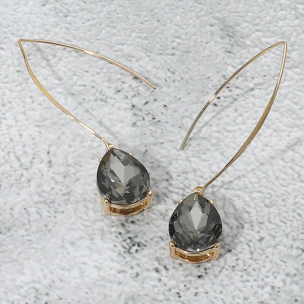 Teardrop Stone Cluster Long Drop Earrings: Red