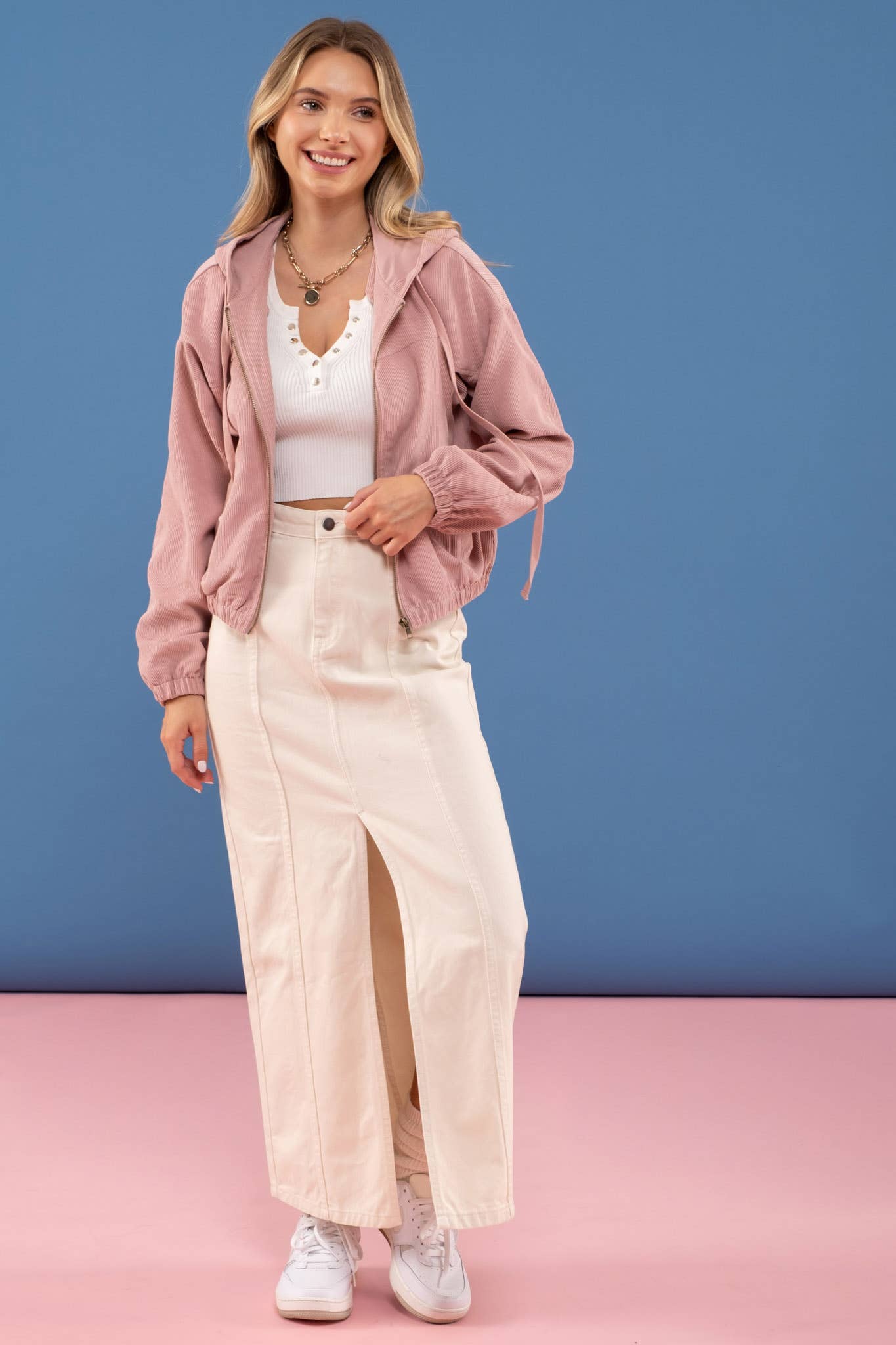 CORDUROY ZIP UP JACKET: DUSTY SIENNA