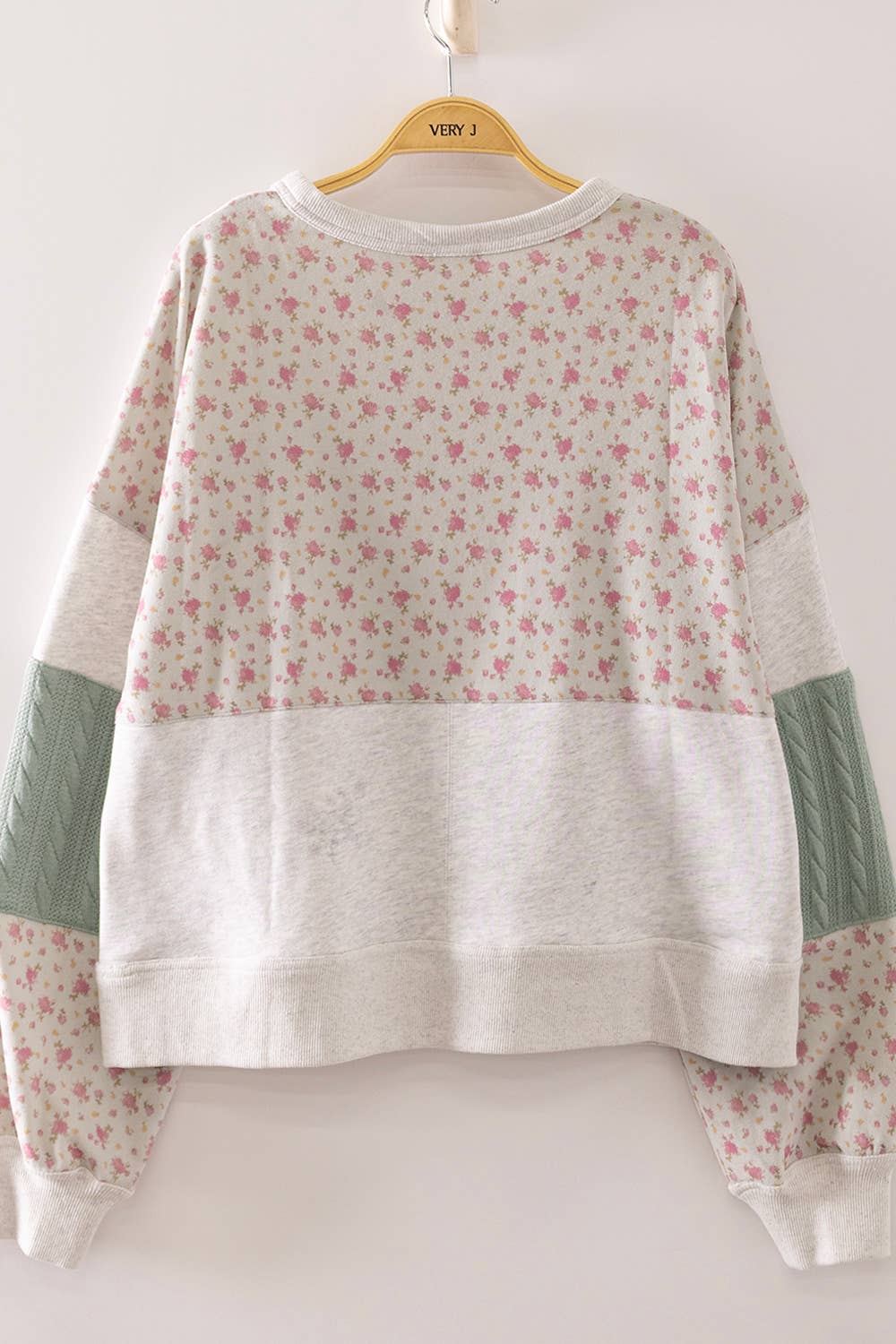 Floral Patchwork Contrast Sweatshirt: SAGE/FLORAL