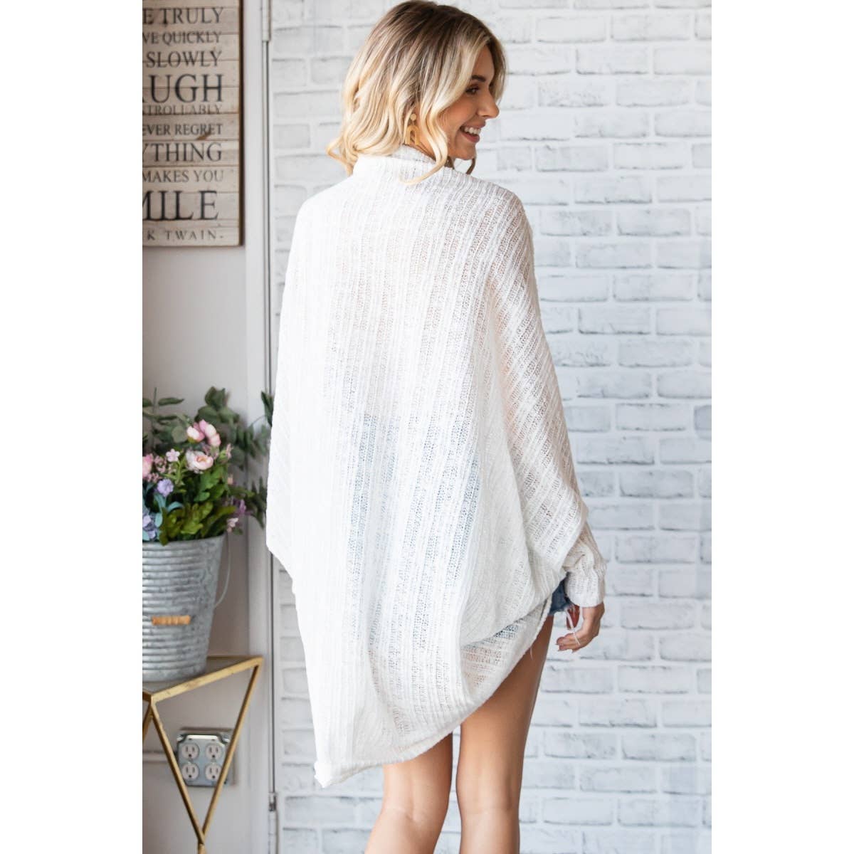 Low Gauge Knit Lantern Sleeve Open Cardigan