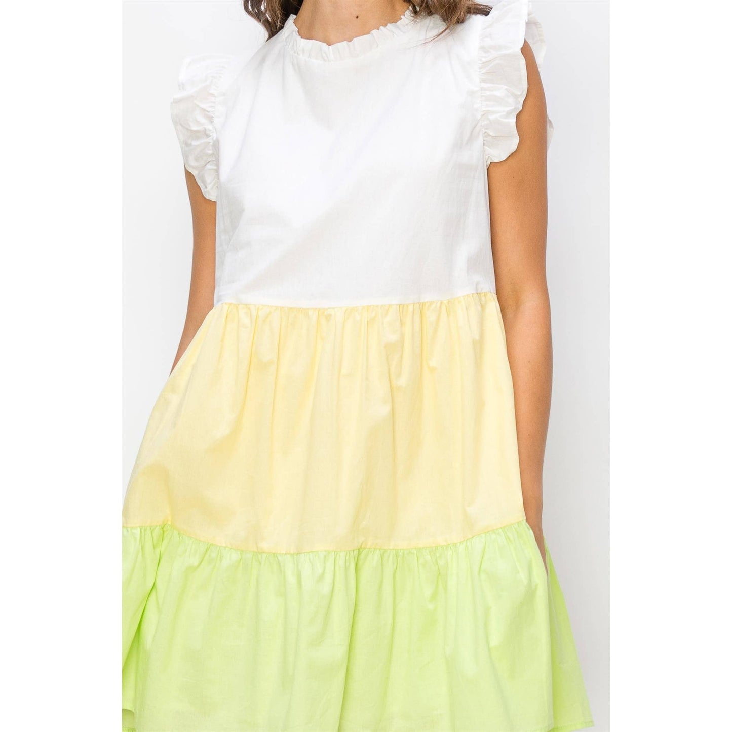 Poplin Color Block Mini Dress: YELLOW MULTI
