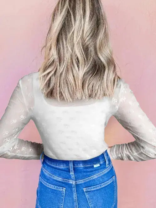 Pink Mesh Bow Pattern Long Sleeve
