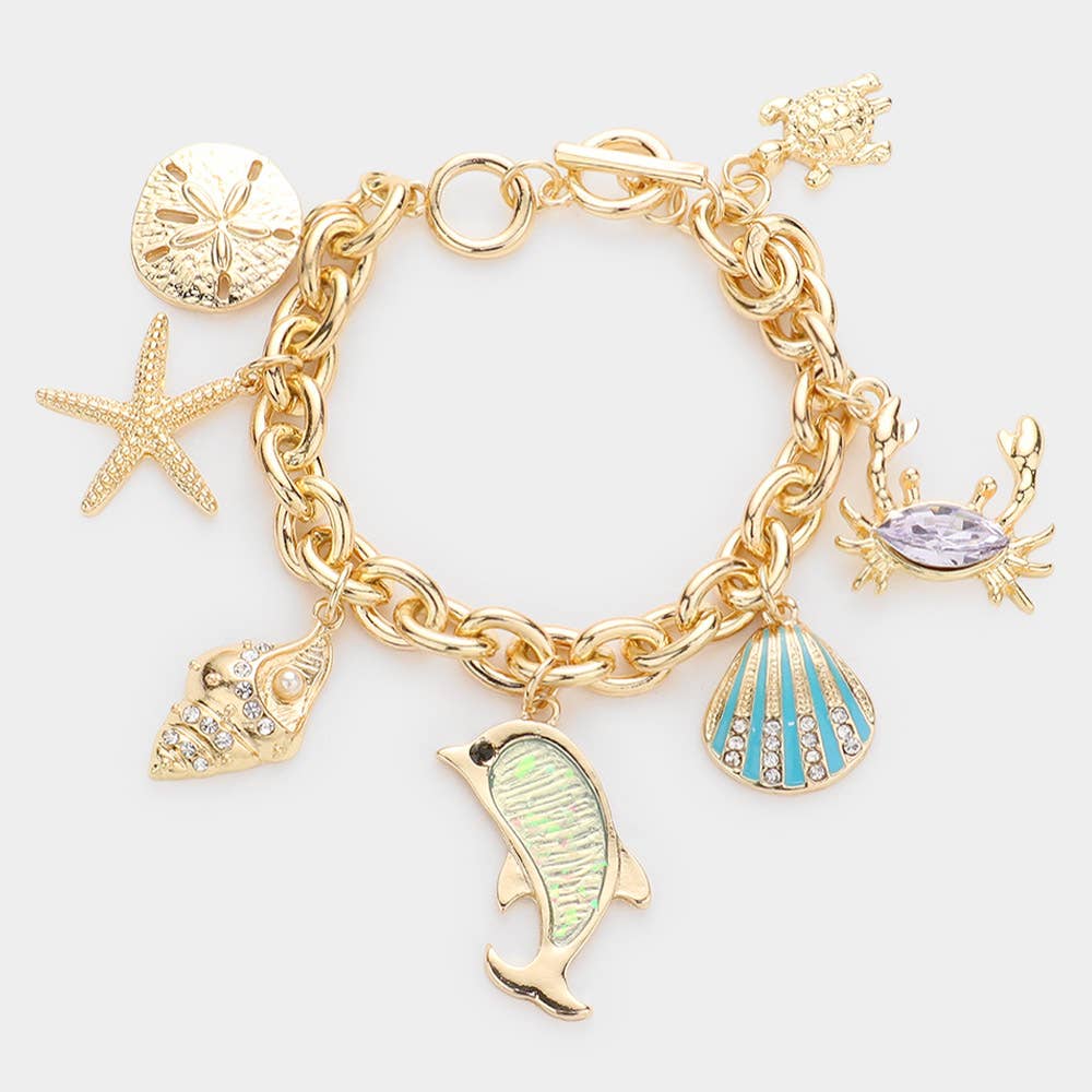 Sand Dollar Starfish Conch Shell Dolphin Crab Bracelet