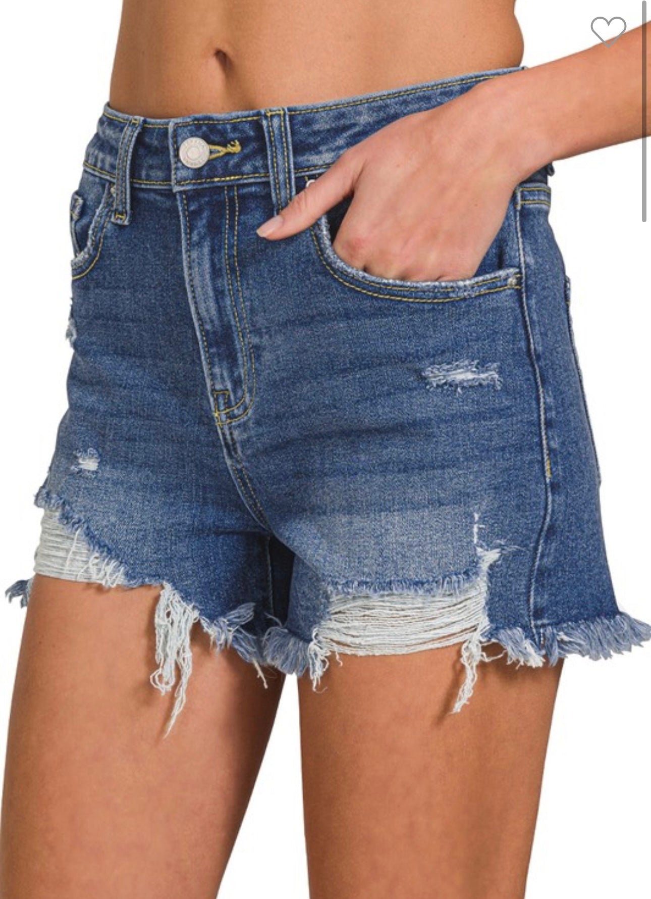 Zenana Dark Wash Distressed Denim Shorts