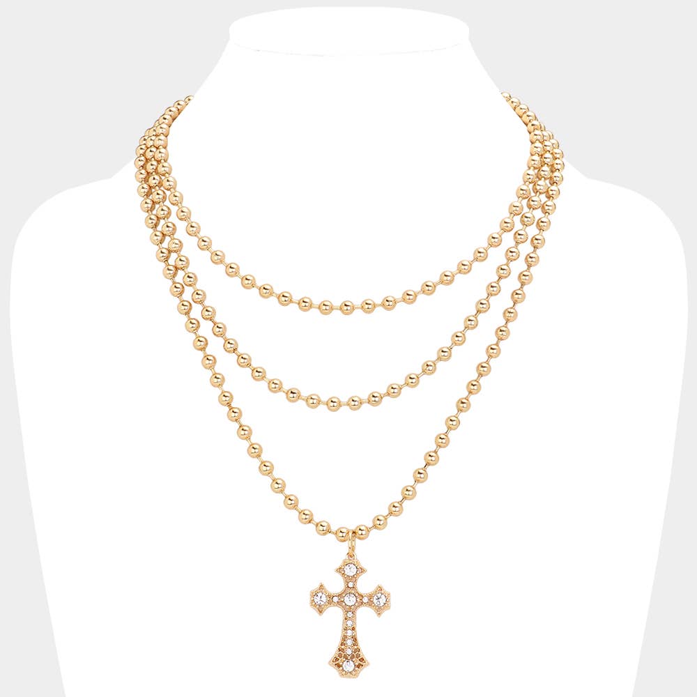 SECRET BOX_Stone Cross Pendant Bubble Chain Necklace