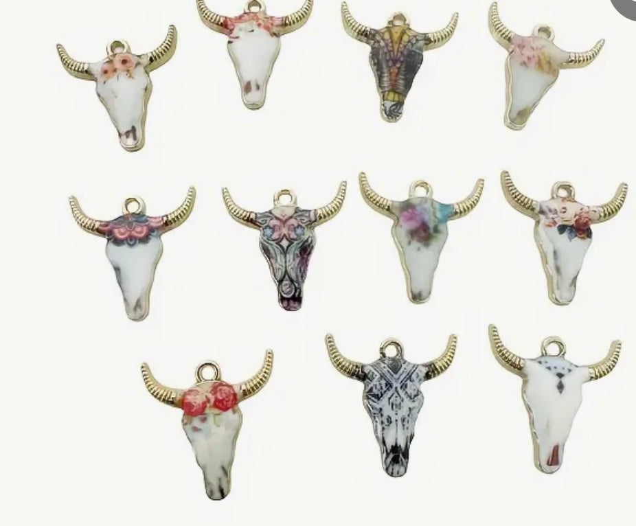 TCB Gold Painted Cow Skull Assorted Charms