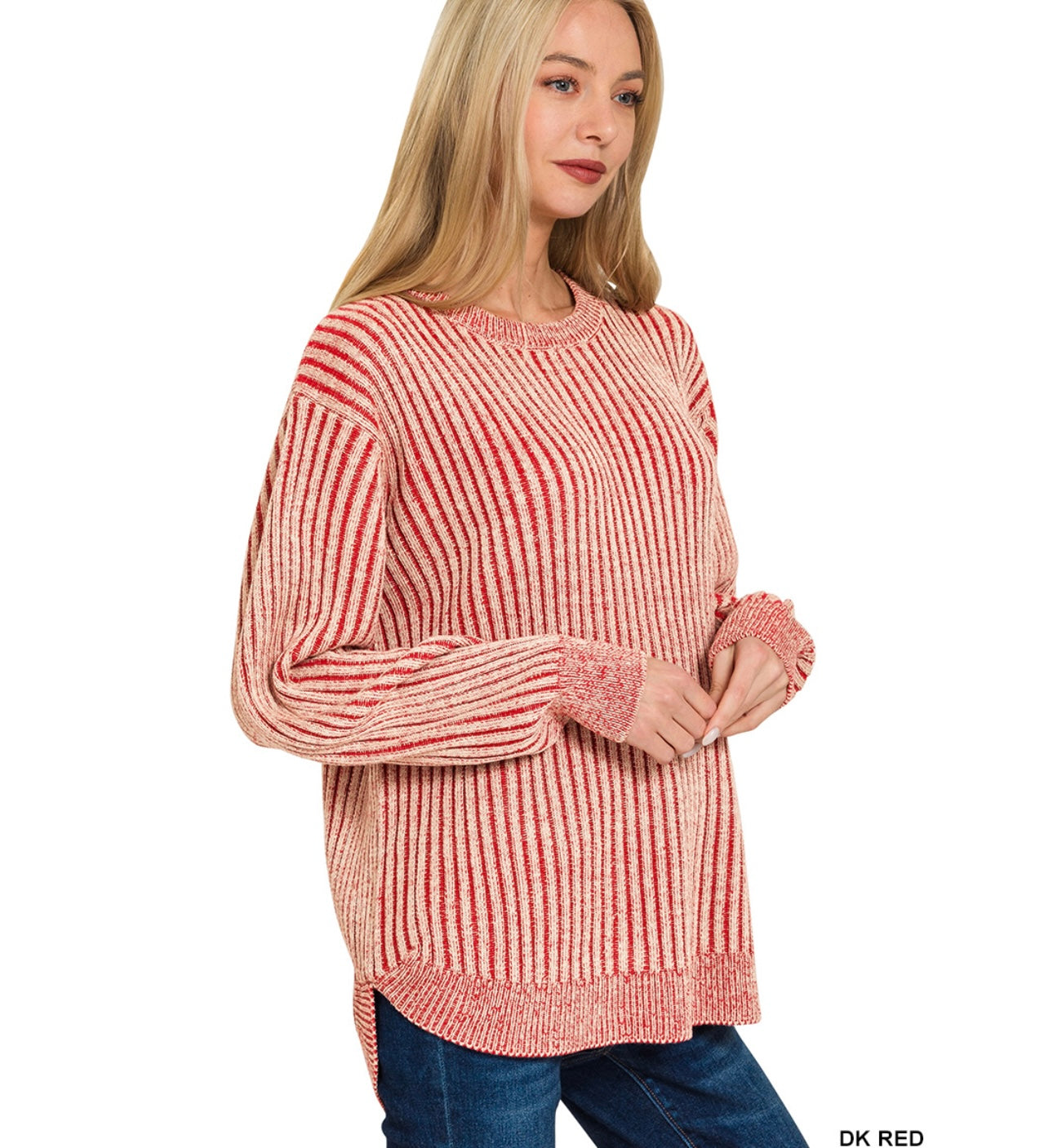 CURVED HEM TWO-TONE SWEATER